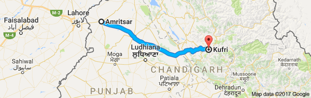 Amritsar to Kufri route, distance, time and road conditions