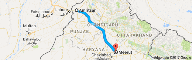 Amritsar to Meerut route, distance, time and road conditions