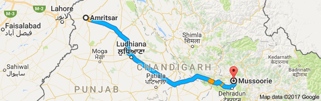 Amritsar to Mussoorie route, distance, time and road conditions