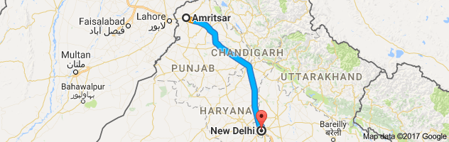 Amritsar to New Delhi route, distance, time and road conditions