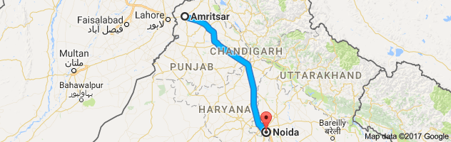 Amritsar to Noida route, distance, time and road conditions