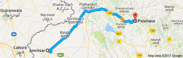 Amritsar to Palampur route, distance, time and road conditions