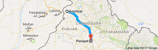 Amritsar to Panipat route, distance, time and road conditions