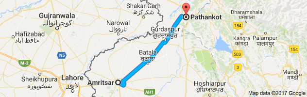 Amritsar to Pathankot route, distance, time and road conditions