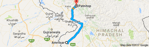 Amritsar to Patnitop route, distance, time and road conditions