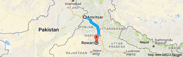 Amritsar to Rewari route, distance, time and road conditions