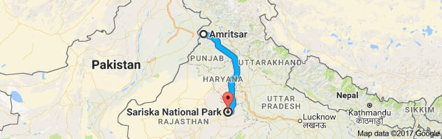 Amritsar to Sariska route, distance, time and road conditions