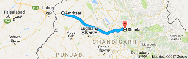 Amritsar to Shimla route, distance, time and road conditions