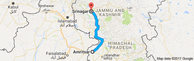 Amritsar to Srinagar route, distance, time and road conditions