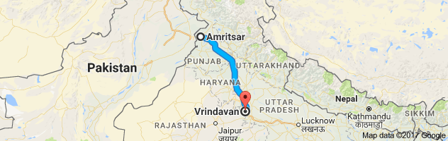 Amritsar to Vrindavan route, distance, time and road conditions