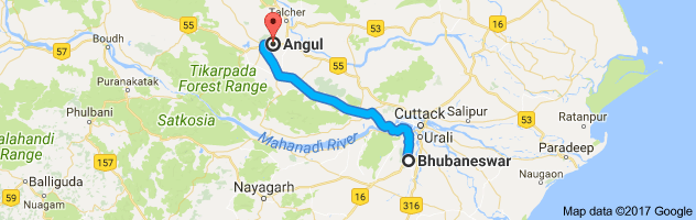 Bhubaneswar to Angul route, distance, time and road conditions