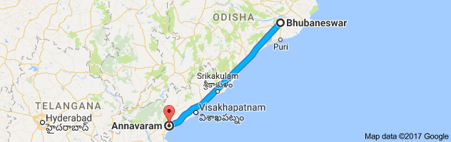 Bhubaneswar to Annavaram route, distance, time and road conditions