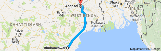 Bhubaneswar to Asansol route, distance, time and road conditions