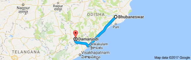 Bhubaneswar to Damanjodi route, distance, time and road conditions