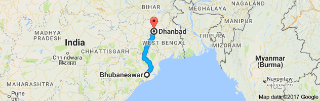 Bhubaneswar to Dhanbad route, distance, time and road conditions