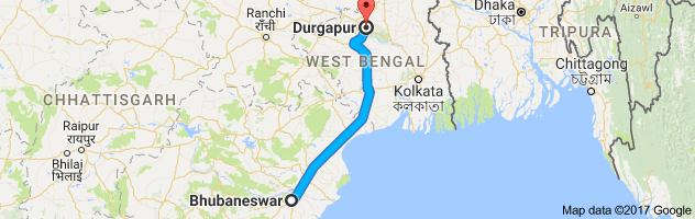 Bhubaneswar to Durgapur route, distance, time and road conditions