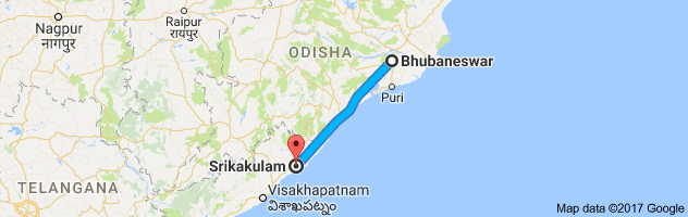 Bhubaneswar to Srikakulam route, distance, time and road conditions