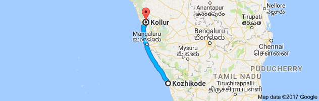 Calicut to Kollur route, distance, time and road conditions