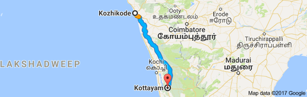 Calicut to Kottayam route, distance, time and road conditions