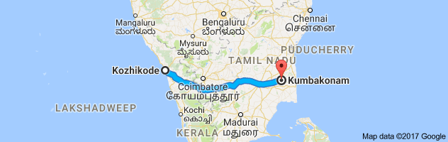 Calicut to Kumbakonam route, distance, time and road conditions