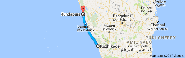 Calicut to Kundapura route, distance, time and road conditions