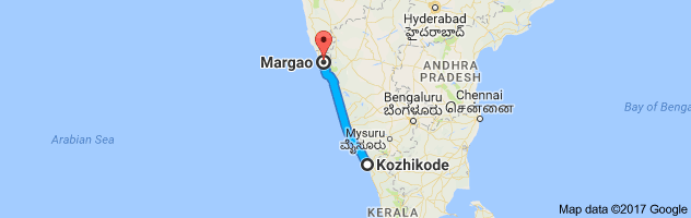 Calicut to Madgaon route, distance, time and road conditions