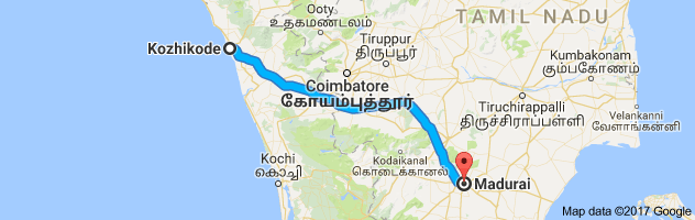 Calicut to Madurai route, distance, time and road conditions