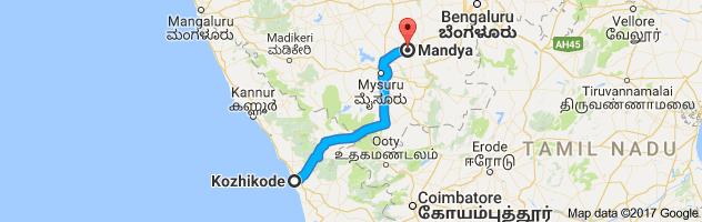 Calicut to Mandya route, distance, time and road conditions