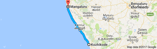 Calicut to Mangalore route, distance, time and road conditions