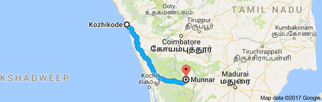 Calicut to Munnar route, distance, time and road conditions