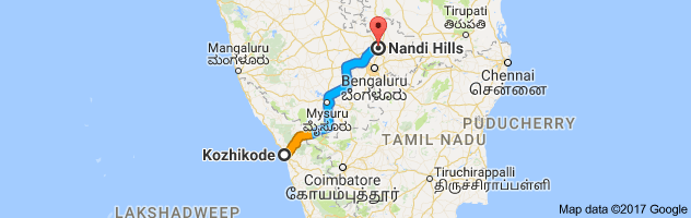 Calicut to Nandi Hills route, distance, time and road conditions