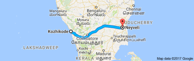 Calicut to Neyveli route, distance, time and road conditions