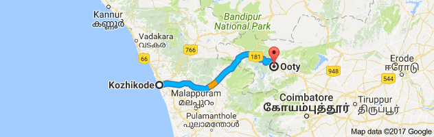 Calicut to Ooty route, distance, time and road conditions