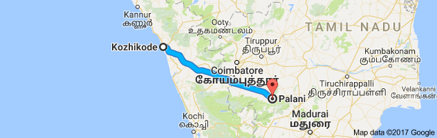 Calicut to Palani route, distance, time and road conditions