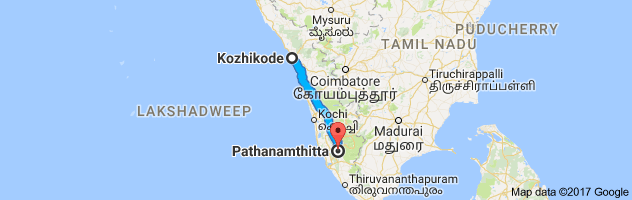 Calicut to Pathanamthitta route, distance, time and road conditions