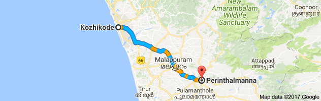 Calicut to Perinthalmanna route, distance, time and road conditions