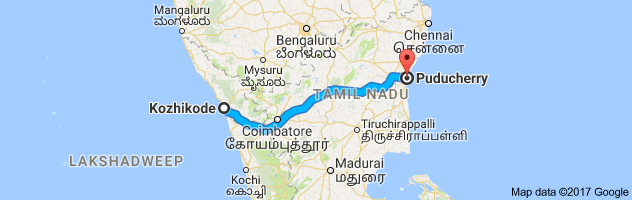 Calicut to Pondicherry route, distance, time and road conditions