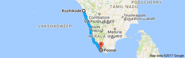 Calicut to Poovar route, distance, time and road conditions