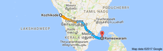 Calicut to Rameshwaram route, distance, time and road conditions