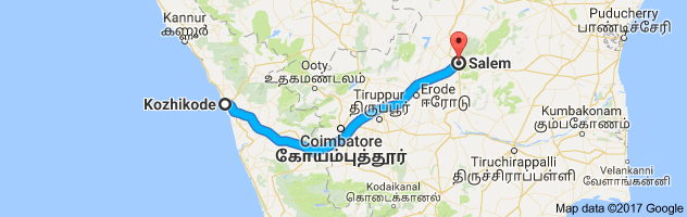 Calicut to Salem route, distance, time and road conditions