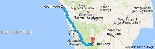 Calicut to Thekkady route, distance, time and road conditions