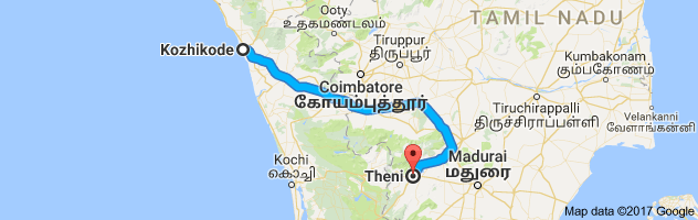 Calicut to Theni route, distance, time and road conditions