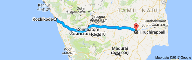 Calicut to Trichy route, distance, time and road conditions