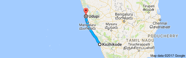 Calicut to Udupi route, distance, time and road conditions