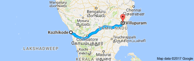 Calicut to Villupuram route, distance, time and road conditions