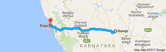 Hampi to Baga route, distance, time and road conditions