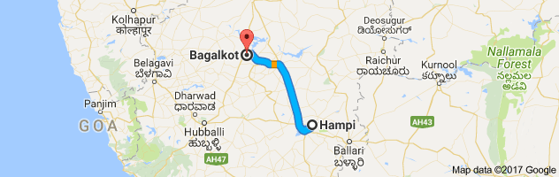 Hampi to Bagalkot route, distance, time and road conditions