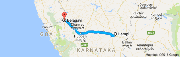 Hampi to Belgaum route, distance, time and road conditions