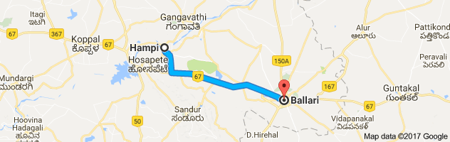 Hampi to Bellary route, distance, time and road conditions