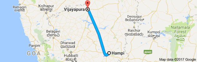 Hampi to Bijapur route, distance, time and road conditions